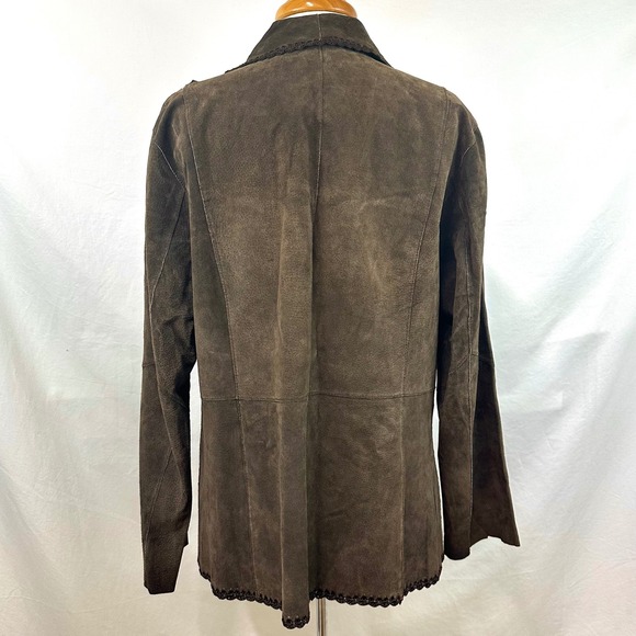 WHITE STAG Y2K Brown Suede Leather Blazer Jacket  Crochet Patchwork Women's XL - Picture 6 of 7